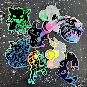 Tribal Poke Stickers | Holographic Reflective Weatherproof Anime Vinyl Stickers | Water Bottle Laptop Decal