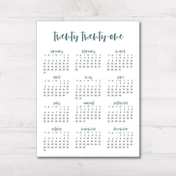 Printable Simple 2021 Calendar Printable 2021 Calendar Etsy savannah tech 2021 calendar