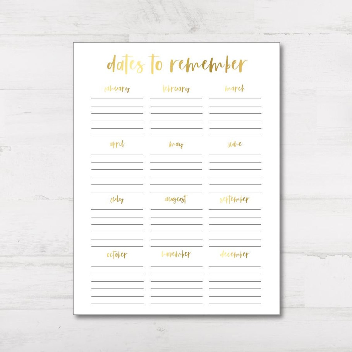 PRINTABLE Dates To Remember Important Dates Monthly Etsy