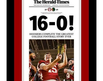 Indiana Hoosiers  - 2026 BCS / NCAA Football Championship - The Herald Times - "16-0" - Double Matted & Framed in Authentic Team Colors