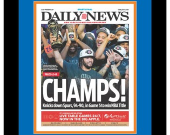 New York Knicks - 2026 NBA Title - New York Daily News -"CHAMPS!" - Double Matted & Framed in Authentic Team Colors