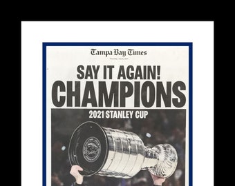 Tampa Bay Lightning - 2021 NHL Stanley Cup Title - Tampa Bay Times - "Say It Again!" - Double Matted & Framed in Authentic Team Colors