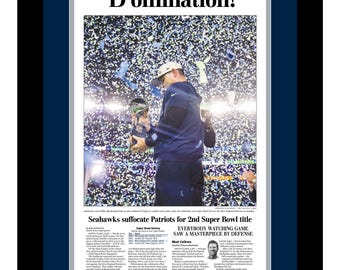 Seattle Seahawks - 2026 NFL Super Bowl Champions - Seattle Times Newspaper - "D"omination!" - Double Matted, Framed in Authentic Team Colors