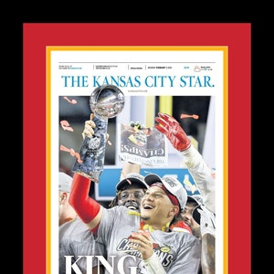 Chiefs Newspaper - 2020 Super Bowl Champions - The Kansas City Star - &quot;KING THEM!&quot;  - Double Matted & Framed, Authentic Team Colors