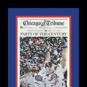 Chicago Cubs - 2016 World Series - Chicago Tribune Parade Ed. - &quot;Party of the Century&quot; - Double Matted & Framed in Authentic Team Colors