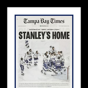 Tampa Bay Lightning - 2020 NHL Stanley Cup Champions - Tampa Bay Times Newspaper - Double Matted & Framed in Authentic Team Colors