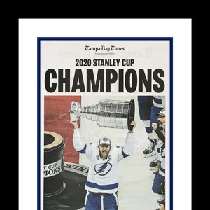 Tampa Bay Lightning - 2020 NHL Stanley Cup Title - Tampa Bay Times Newspaper - &quot;CHAMPIONS&quot; - Double Matted & Framed in Authentic Team Colors