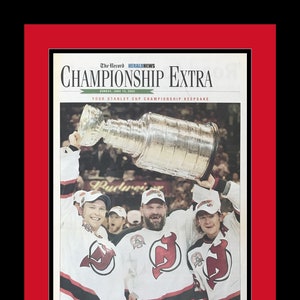 New Jersey Devils 2003 NHL Stanley Cup The Record Newspaper Comm Ed. CUP CRAZY Double Matted & Framed in Authentic Team Colors image 1