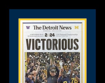 Michigan Wolverines  - 2024 NCAA Football Title - The Detroit News - &quot;VICTORIOUS&quot; - Double Matted & Framed in Authentic Team Colors