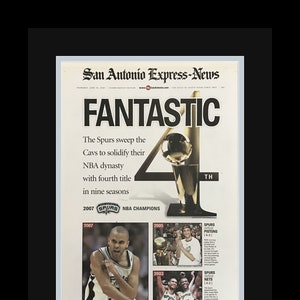 San Antonio Spurs - 2007 NBA Title - San Antonio Express Stadium Ed. - &quot;FANTASTIC 4th&quot; - Double Matted & Framed in Authentic Team Colors