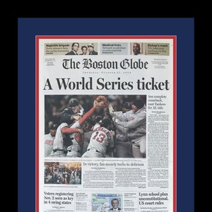 Boston Red Sox - 2004 ALCS - 0-3 Series comeback vs. Yankees - Boston Globe Newspaper - Double Matted & Framed in Authentic Team Colors