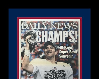 New York Giants - 2012 Super Bowl Champions - N.Y Daily News - "CHAMPS! AGAIN" - Double Matted & Framed in Team Colors