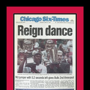 Chicago Bulls / Michael Jordan - 1998 NBA Title - Chicago &quot;Six Times&quot; Newspaper - Double Matted & Framed in Authentic Team Colors