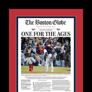 Boston Red Sox - 2018 World Series Champions - Boston Globe Newspaper - &quot;One For The Ages&quot; - Double Matted & Framed in Authentic Team Colors