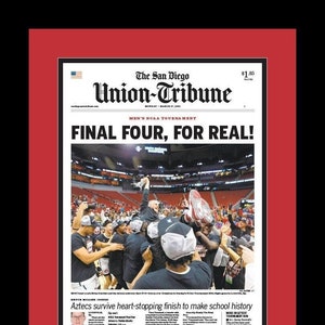 San Diego State Aztecs Gerahmte Zeitung - 2023 Final Four - Union Tribune - "Final Four, Four Real!" - Doppelt mattiert und gerahmt in den Teamfarben