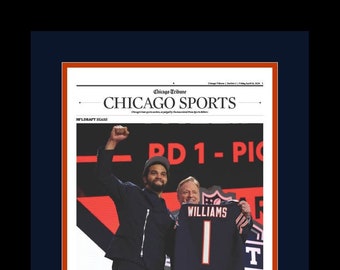 Chicago Bears - Caleb Williams drafted #1 - Chicago Tribune Newspaper - "Monster Moment" - Double Matted & Framed in Authentic Team Colors