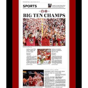 Indiana Hoosiers  - 2025 Big 10 Football Title - The Herald Times - "BIG 10 CHAMPS" - Double Matted & Framed in Authentic Team Colors