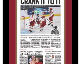 University of Denver Pioneers - 2026 NCAA Hockey Title - The Denver Post - "Crank It To 11" - Double Matted, Framed in Authentic Team Colors