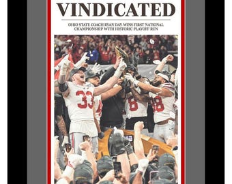 Ohio State Buckeyes - 2025 BCS NCAA Football Title - The Columbus Dispatch - "VINDICATED" - Double Matted, Framed in Authentic Team Colors