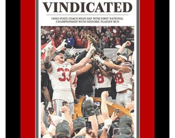 Ohio State Buckeyes - 2025 BCS NCAA Football Title - The Columbus Dispatch - "VINDICATED" - Double Matted, Framed in Authentic Team Colors