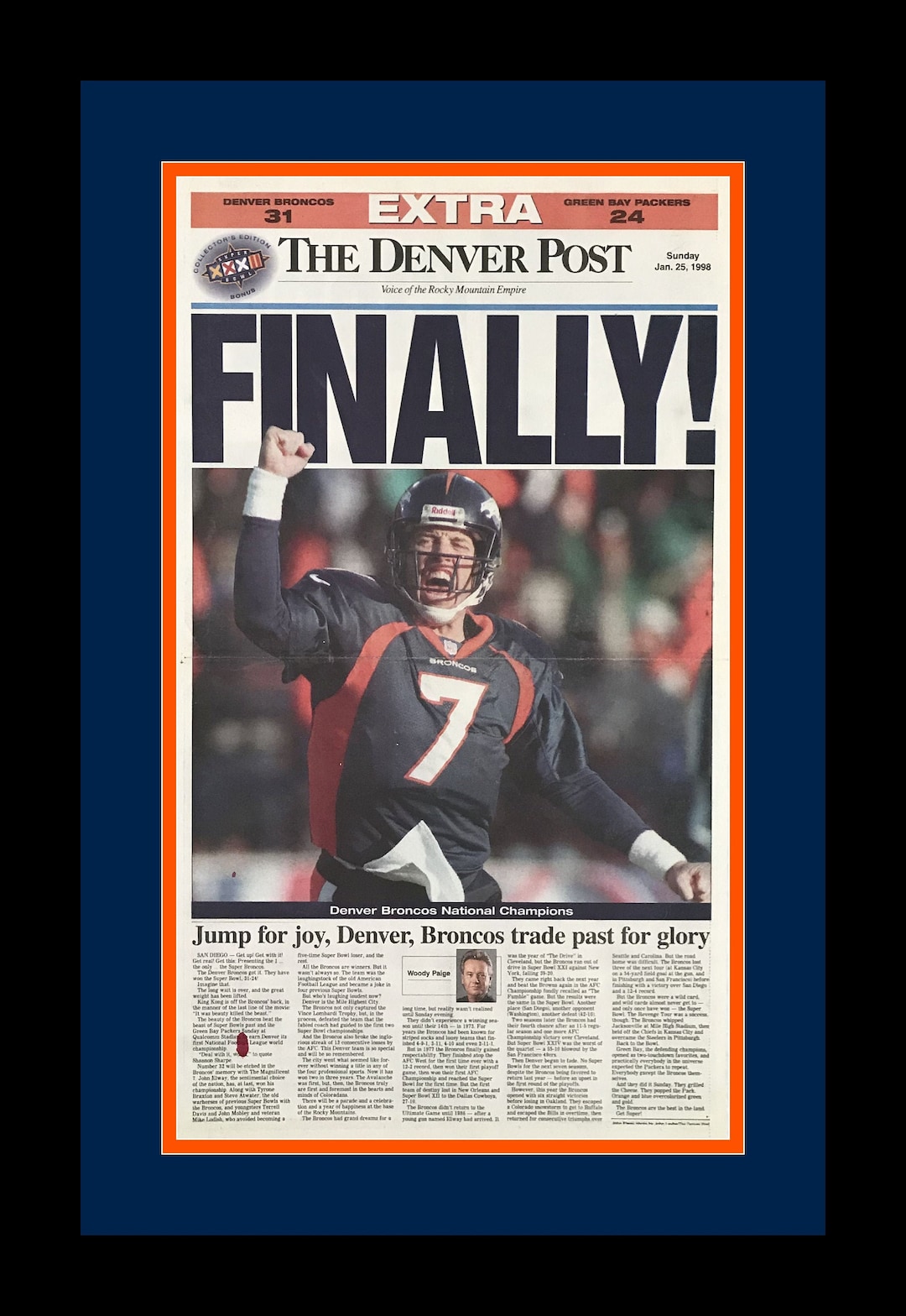 Denver Broncos 1998 Super Bowl Champions Denver Post Stadium Ed