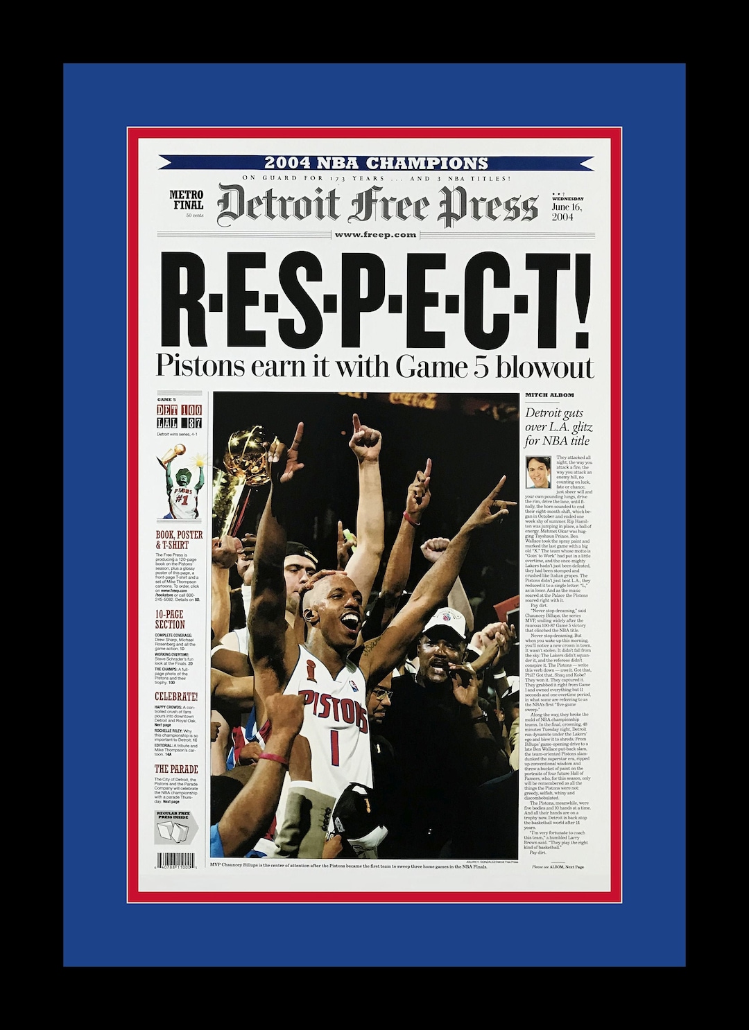 Detroit Pistons 2004 NBA Title Detroit Free Press respect Premium
