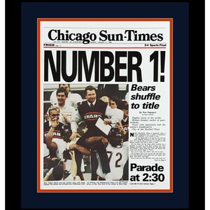 Chicago Bears - 1986 Super Bowl XX Champions - Chicago Sun Times - "NUMBER 1!"  - Double Matted & Framed in Authentic Team Colors