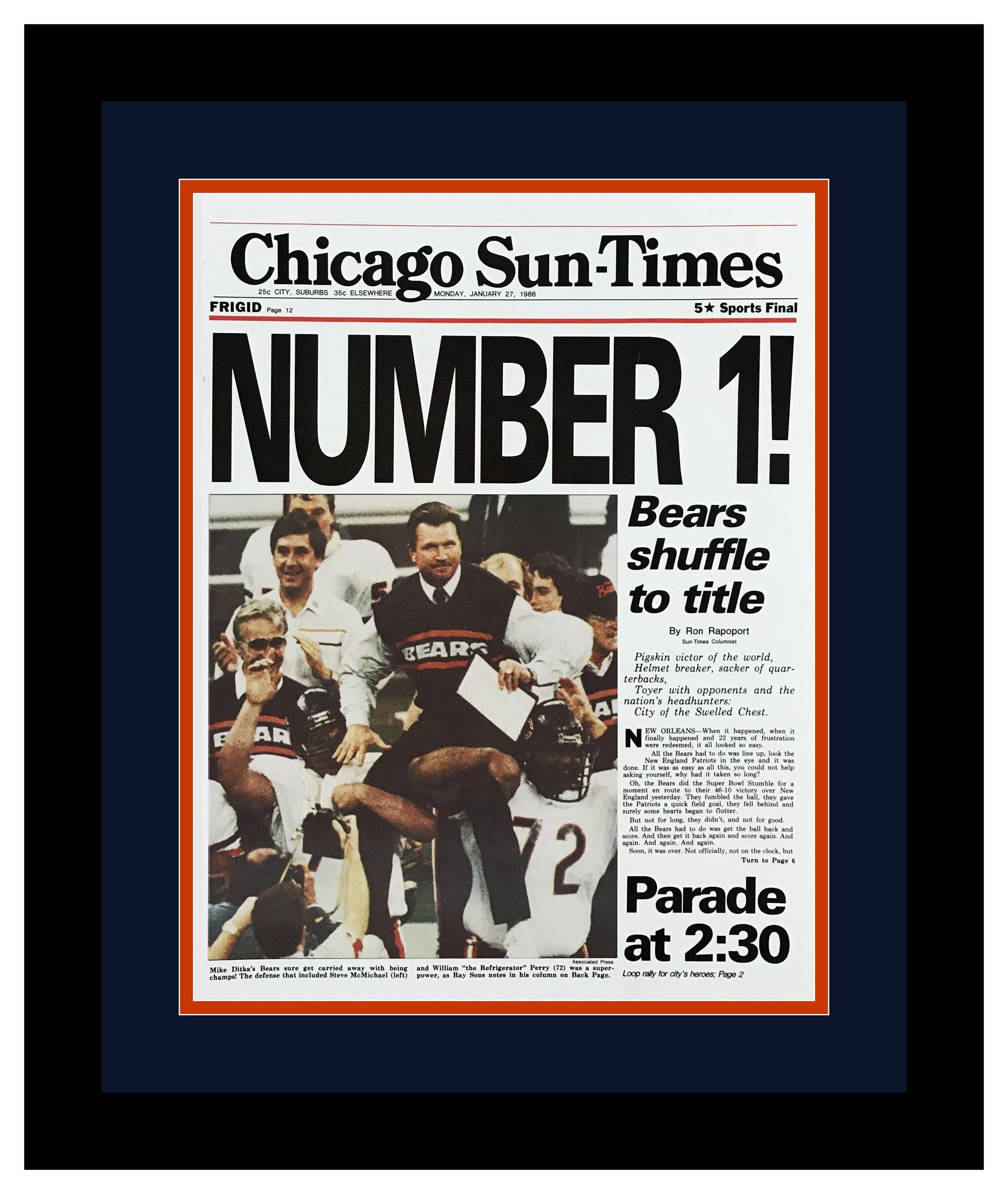 Chicago Bears - 1986 Super Bowl XX Champions - Chicago Sun Times