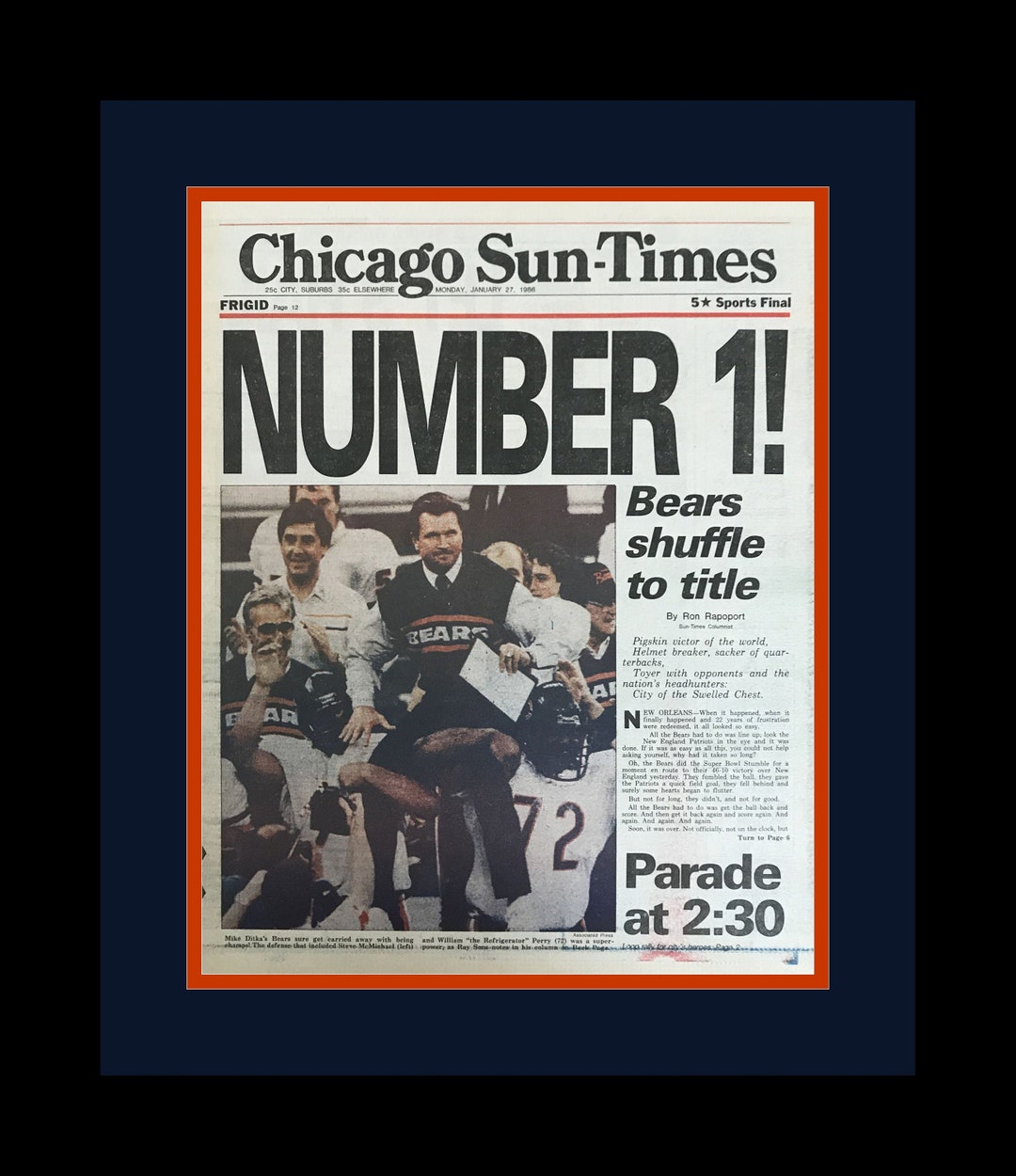 SAKANAQUARIUM　2015-2016“NF　Records　launc Chicago Bears - 1986 Super Bowl XX Champions - Chicago Sun
