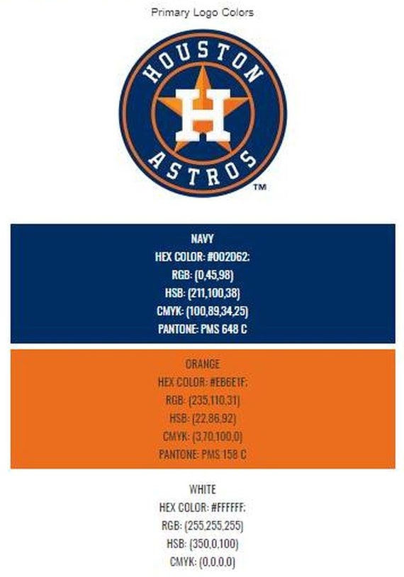 Houston Astros Color Codes Hex, RGB, and CMYK Team Color Codes