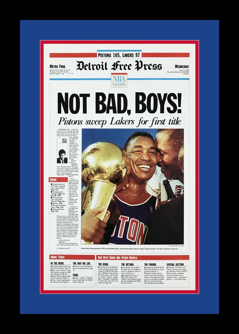 Detroit Pistons 1989 NBA Champions the Detroit Free Press Etsy