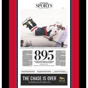 Alexander Ovechkin / Washington Capitals - NHL Goals Record - The Washington Post - "895" - Double Matted & Framed in Authentic Team Colors
