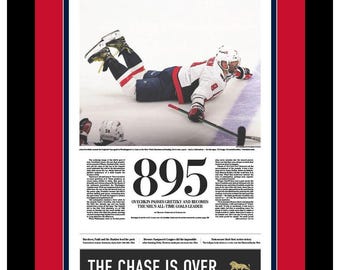 Alexander Ovechkin / Washington Capitals - NHL Goals Record - The Washington Post - "895" - Double Matted & Framed in Authentic Team Colors