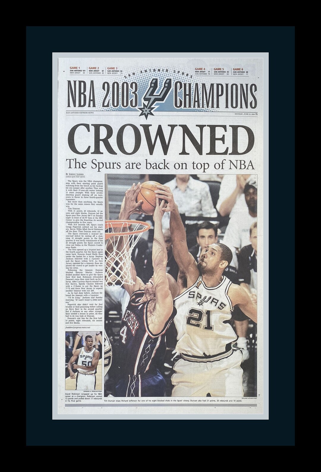 Tim Duncan David Robinson 2003 San Antonio Spurs Tim Duncan 2003
