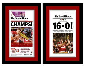 Indiana Hoosiers  - 2026 BCS / NCAA Football Championship - Bloomington Herald Times - (2) - Double Matted & Framed in Authentic Team Colors