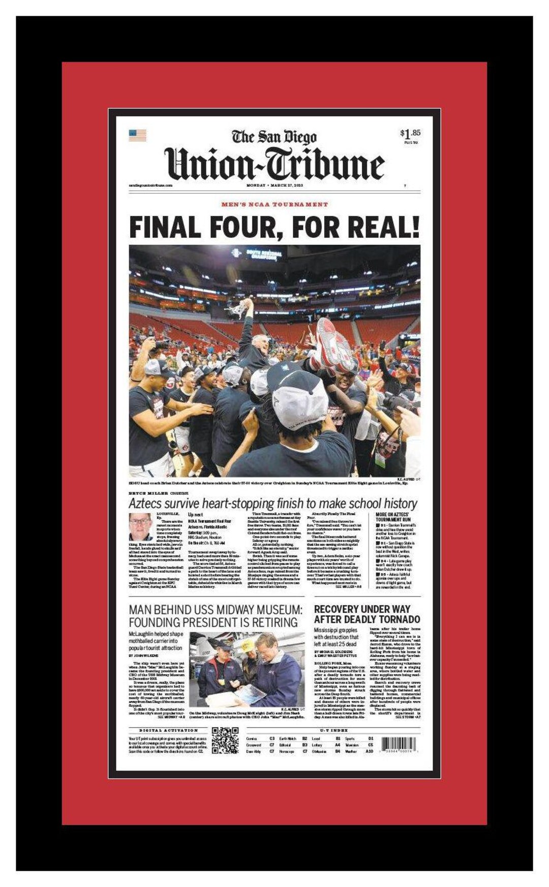 San Diego State Aztecs Framed Newspaper - 2023 Final Four - Union ...