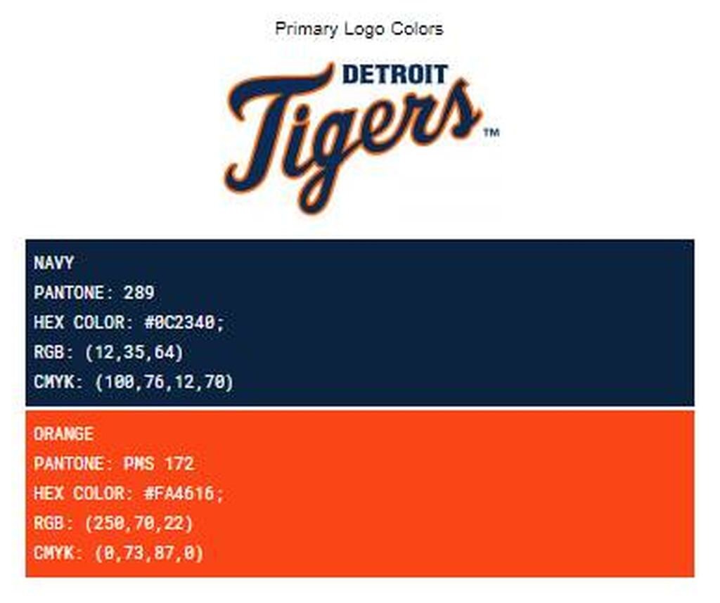 Detroit Tigers Color Codes Hex, RGB, and CMYK Team Color Codes