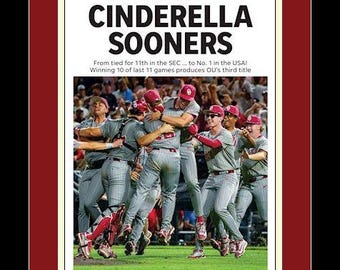 Oklahoma Baseball - 2026 NCAA College World Series - The Oklahoman - "Cinderella Sooners" - Double Matted & Framed in Authentic Team Colors