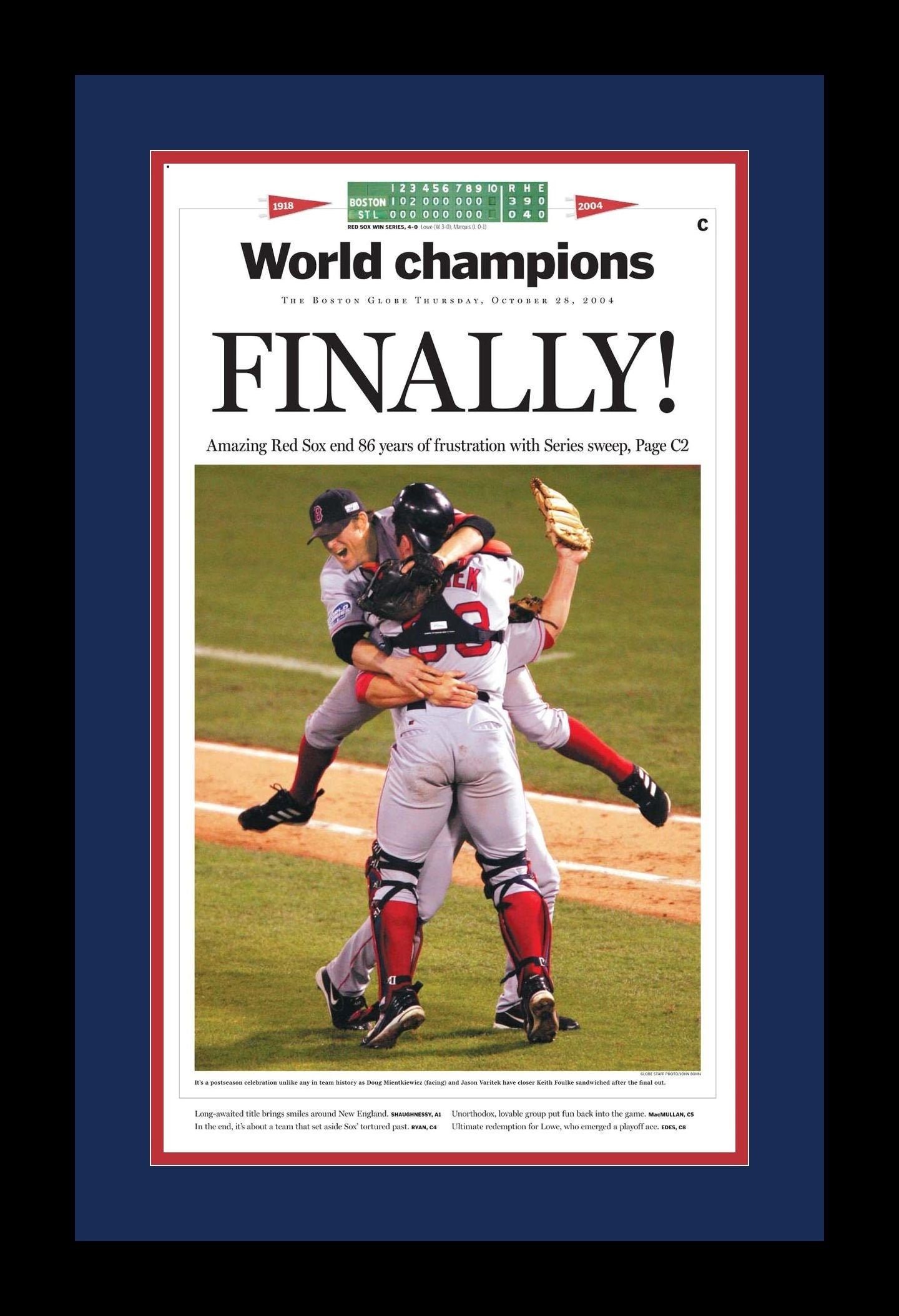Boston Red Sox 2004 World Series Title Boston Globe 