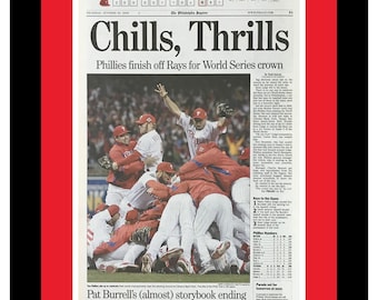 Philadelphia Phillies - 2008 MLB World Series Title - Philadelphia Inquirer Newspaper - Double Matted & Framed in Authentic Team Colors