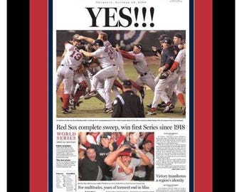Boston Red Sox - 2004 World Series Championship - Boston Globe Newspaper - "YES!!!" - Double Matted & Framed in Authentic Team Colors