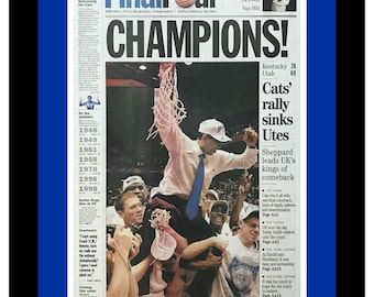 University of Kentucky Wildcats -  1998 NCAA Basketball Title - Lexington Herald Leader - Double Matted & Framed in Authentic Team Colors