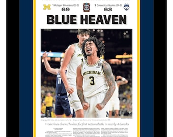 Michigan Wolverines  - 2026 NCAA Basketball Title - The Detroit News - "BLUE HEAVEN" - Double Matted & Framed in Authentic Team Colors