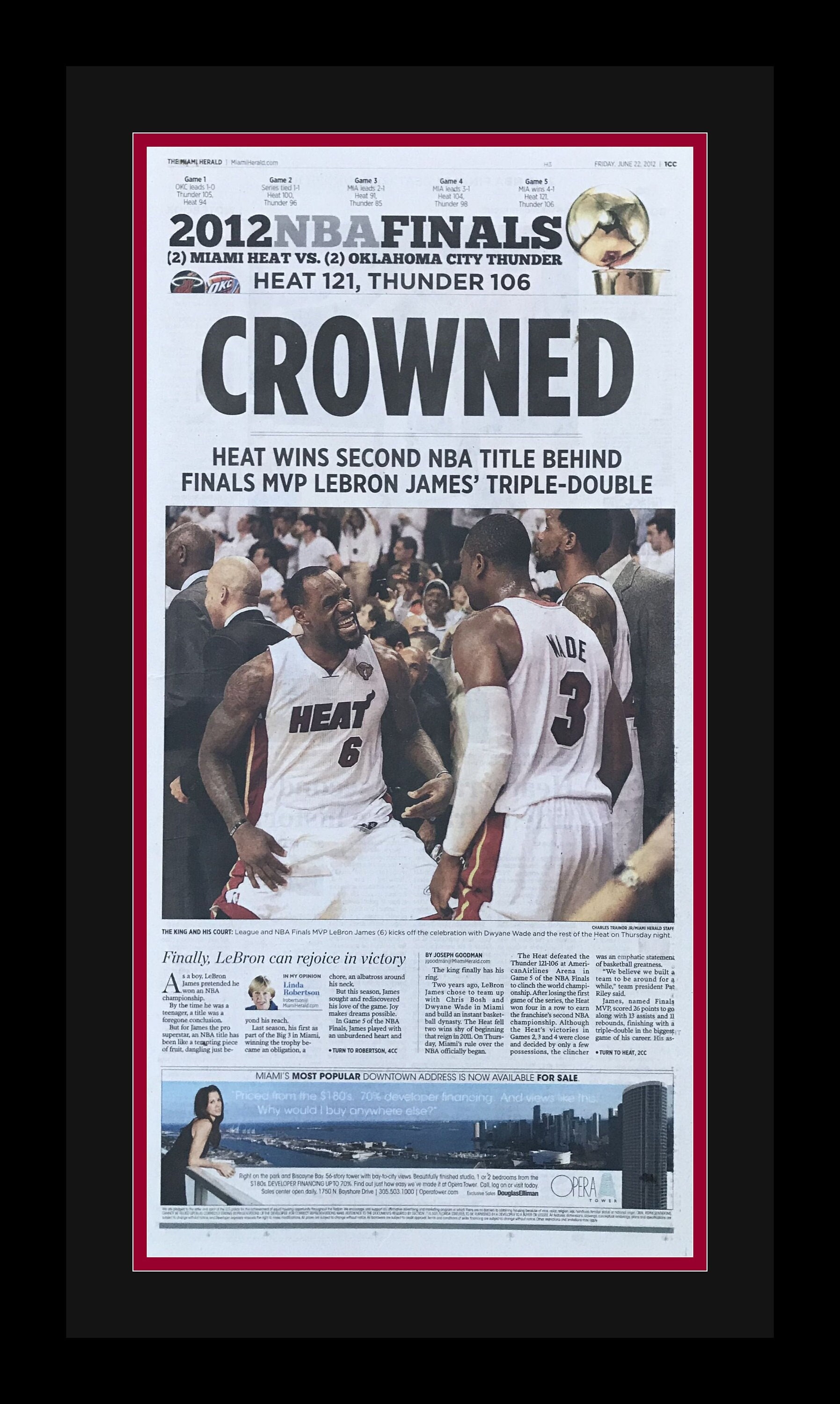 Sports Memorabilia - Miami Heat 2013 NBA Champions, LeBron James Finals MVP  Miami Heat Team photo in cust…