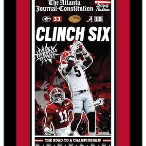 Georgia Bulldogs - Titolo BCS 2022 - The Atlanta Journal Constitution - "CLINCH SIX" - Doppio passepartout e cornice nei colori autentici della squadra