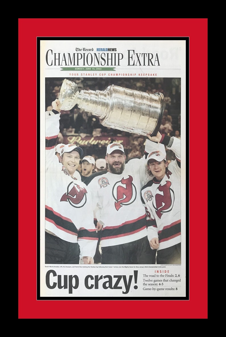 New Jersey Devils 2003 NHL Stanley Cup The Record Newspaper Comm Ed. CUP CRAZY Double Matted & Framed in Authentic Team Colors image 1