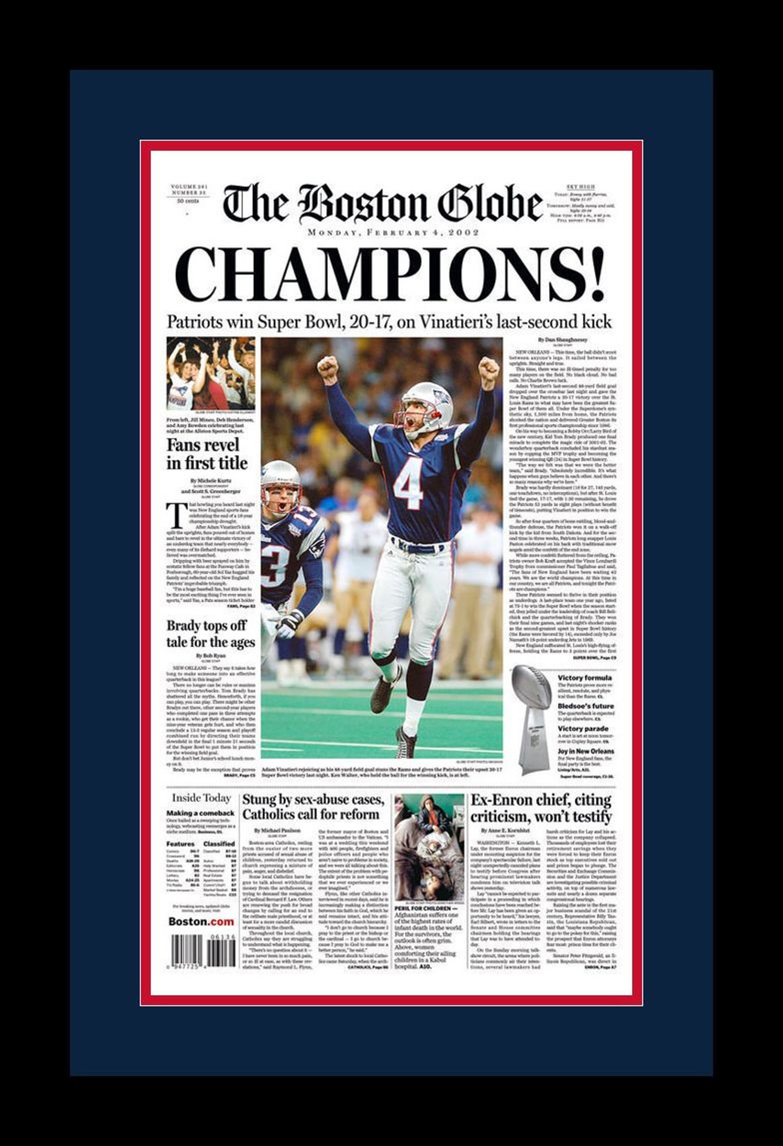 New England Patriots 2002 Super Bowl Title Boston Globe Etsy