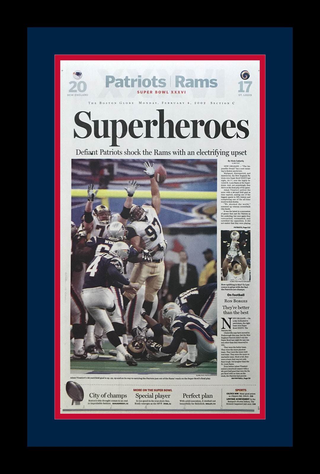 New England Patriots - 2002 Super Bowl Title - Boston Globe