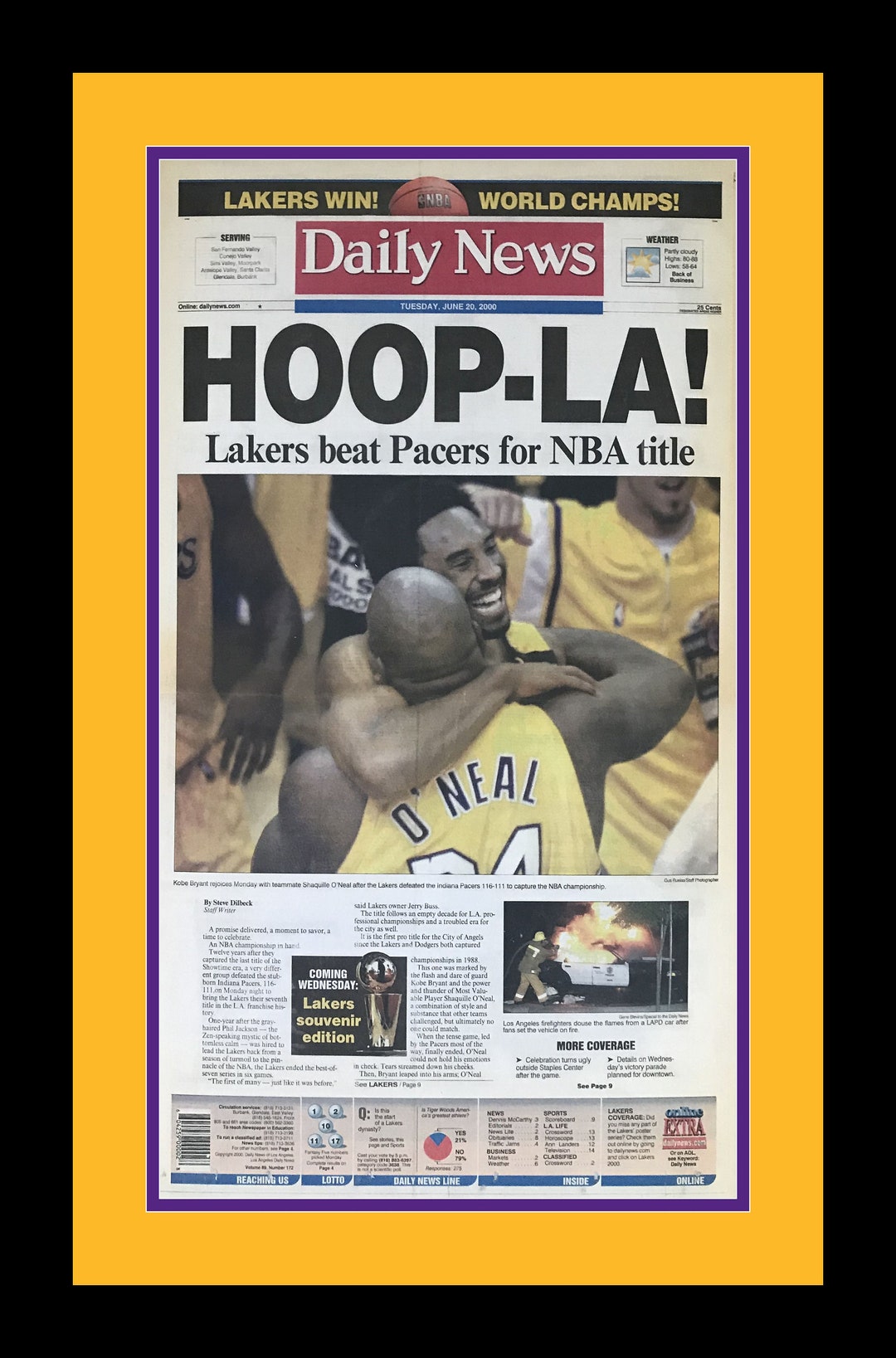 Los Angeles Lakers / Kobe Bryant - 2000 NBA Title - Los Angeles Daily News - 