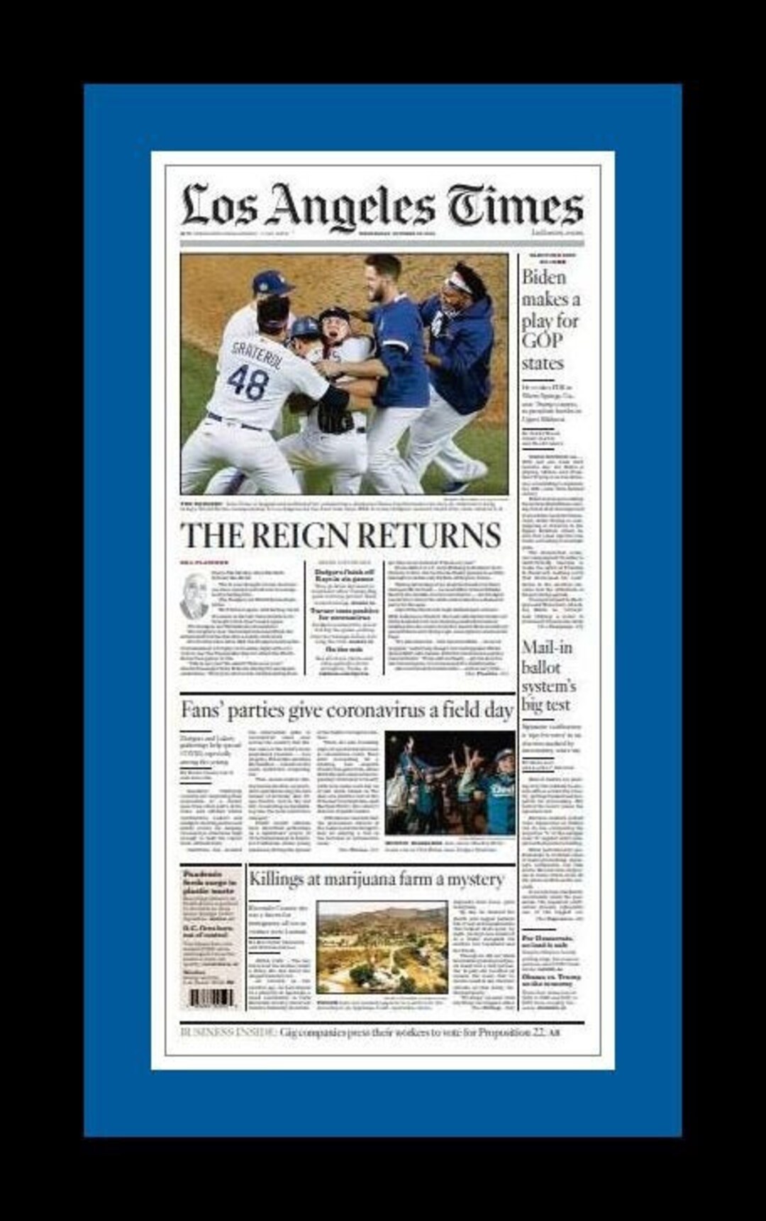 Los Angeles Dodgers 2020 World Series Title Times